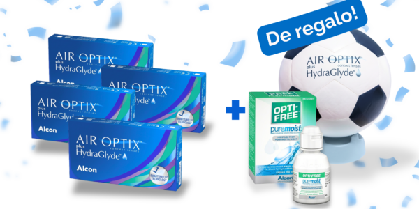 AIR OPTIX® HydraGlyde® x 4 Cajas + PUREMOIST® 60 ml Y PELOTA DE REGALO